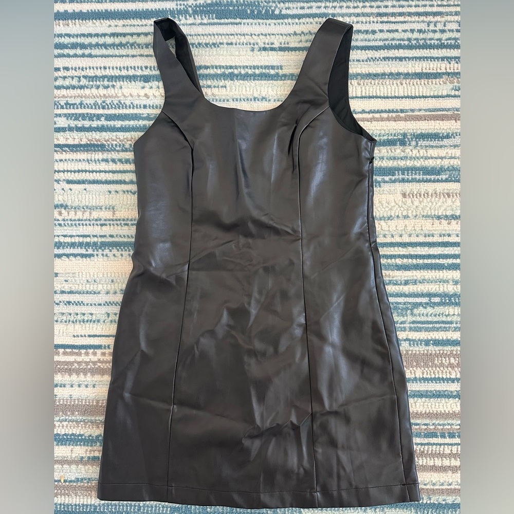 Pink Lily Forgive and Forget Black Leather Mini Tank Dress